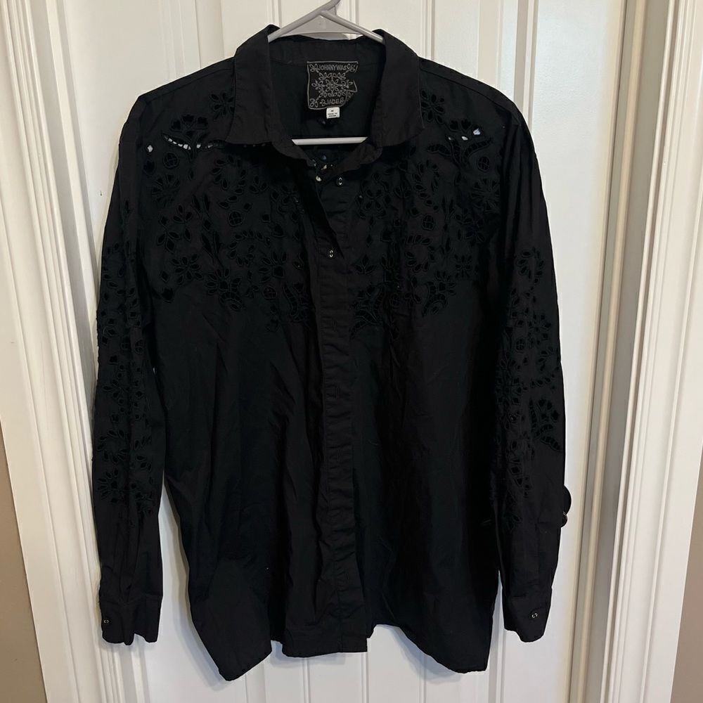 Johnny Was Jade Eyelet Button Up Top Black